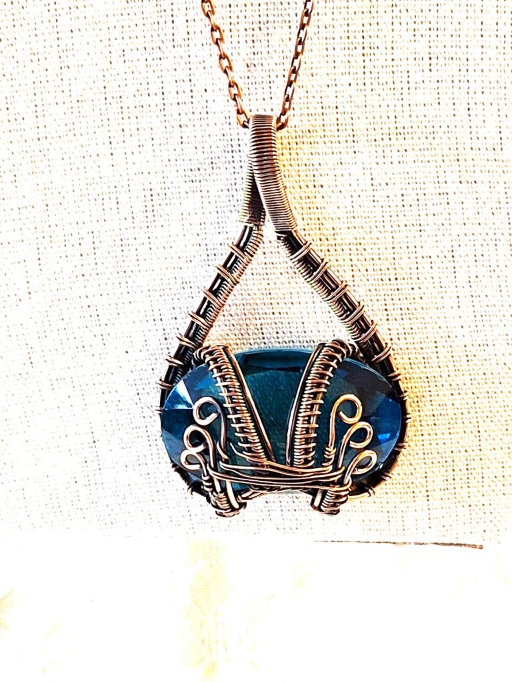 Handmade Blue Topaz Ethnic Gemstone Copper-wrapped Necklace NWOT 590